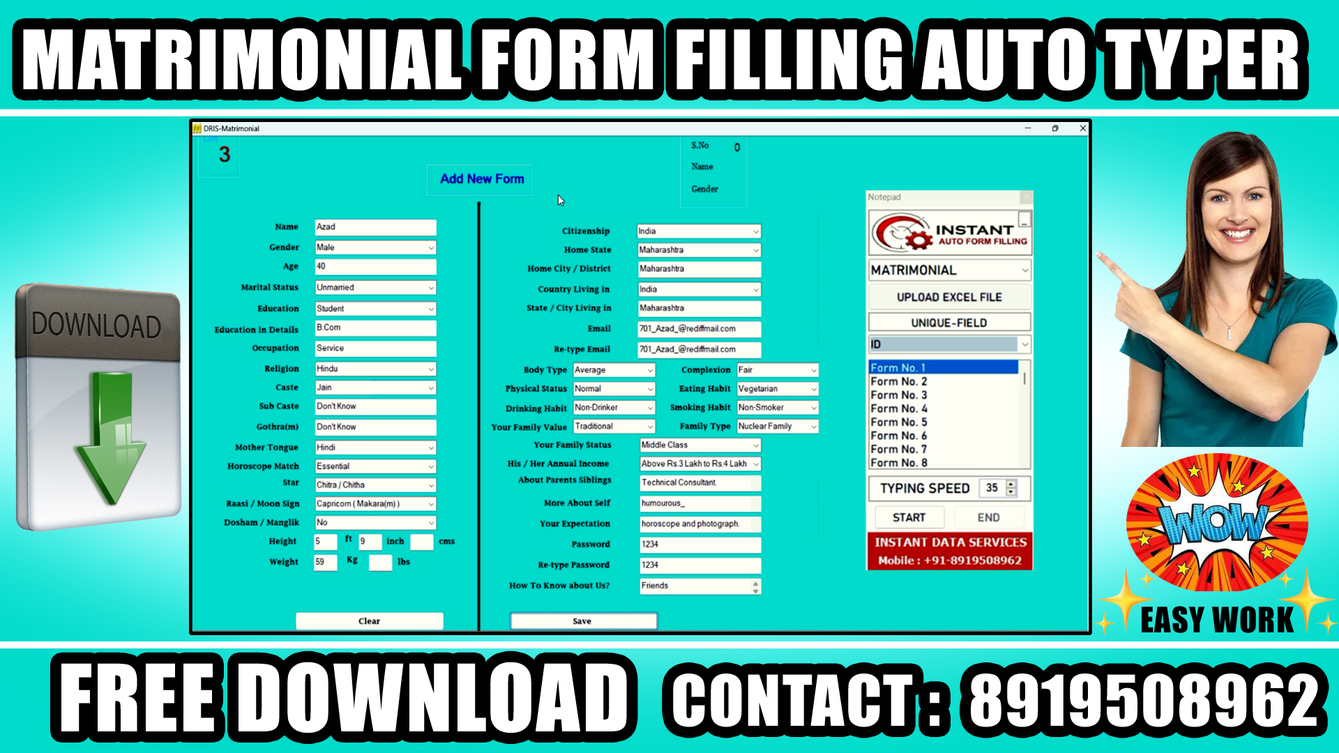 Matrimonial Form Filling Auto Typer Software