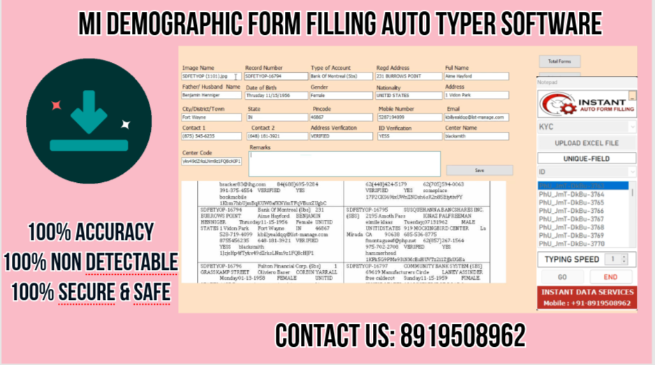 mi demographic auto typing software mi demographic form filling auto typer software